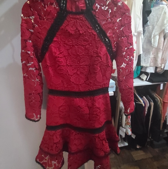 ♥️ NWT Alexis “Kharis” Lace Mini Dress with Black Trim - Picture 4 of 7